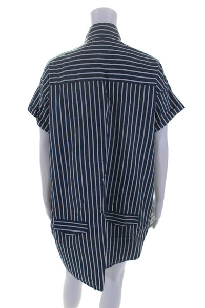 Faithfull Womens Cotton Striped Short Sleeve Button Down Shirt Dress Blue Size 2