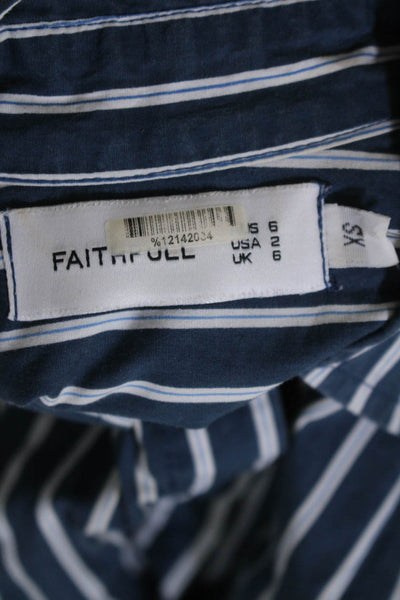 Faithfull Womens Cotton Striped Short Sleeve Button Down Shirt Dress Blue Size 2