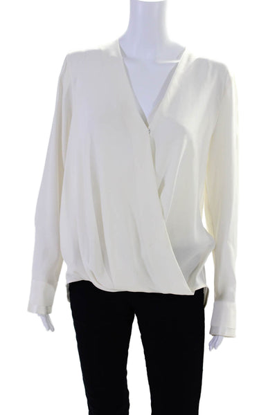 Rag & Bone Womens Silk Long Sleeves V Neck Blouse Snow White Size Medium