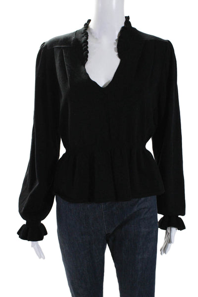 Ba&Sh Womens Long Sleeves Ruffled V Neck Pullover Sweater Black Size Medium