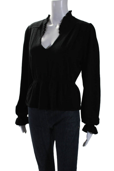 Ba&Sh Womens Long Sleeves Ruffled V Neck Pullover Sweater Black Size Medium