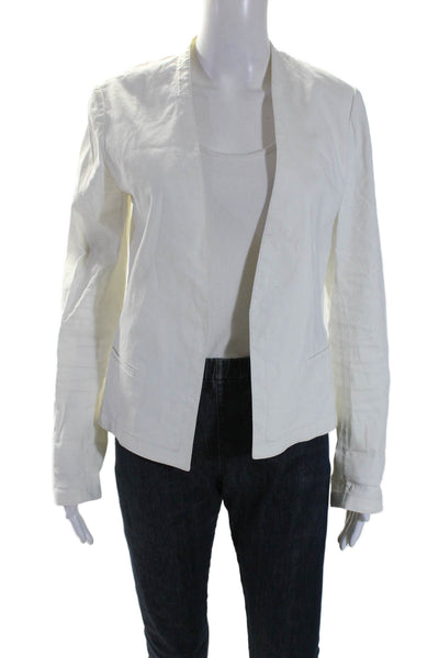 Theory Womens Linen Long Sleeves Open Front Crunch Wash Blazer Jacket White Size