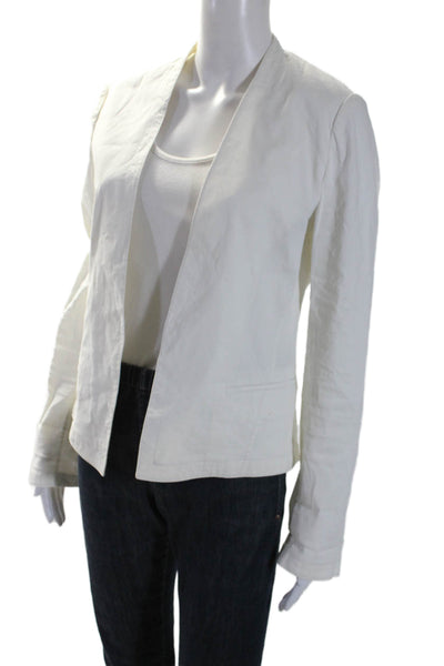 Theory Womens Linen Long Sleeves Open Front Crunch Wash Blazer Jacket White Size