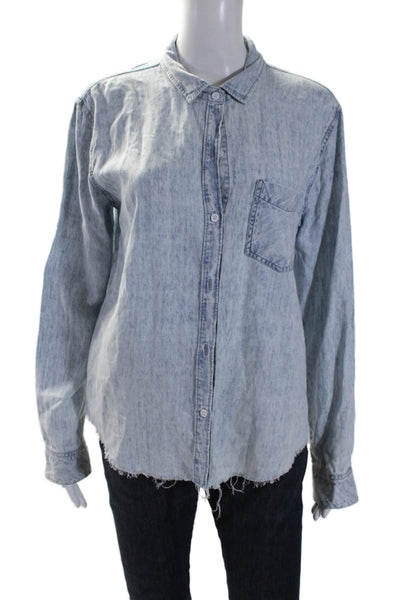 Rails Womens Chambray Raw Hem Button Down Shirt Blue Size M