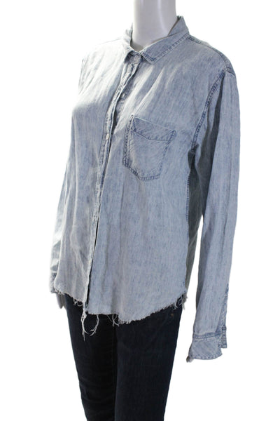 Rails Womens Chambray Raw Hem Button Down Shirt Blue Size M