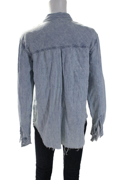 Rails Womens Chambray Raw Hem Button Down Shirt Blue Size M