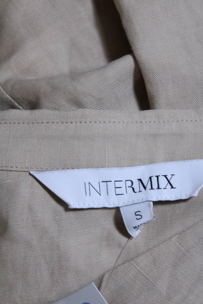 Intermix Womens Long Sleeve Collared Tie Wrap Blouse Beige Size S