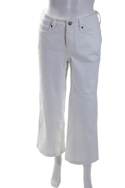 NYDJ Womens Cotton Denim Flat Front High Rise Wide Leg Jeans White Size 2