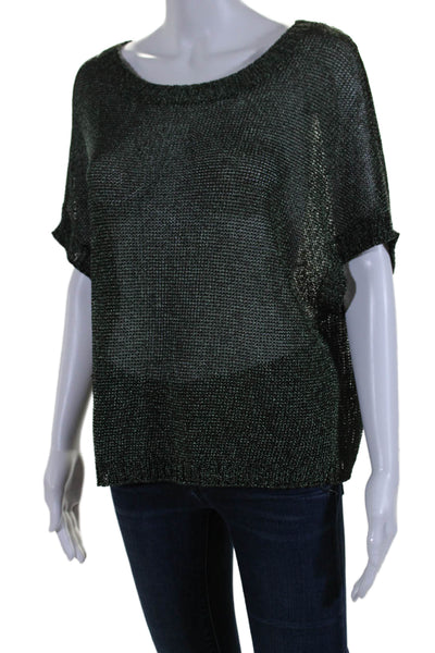 Vince Womens Metallic Open Knit Round Neck Sleeveless Pullover Top Green Size L