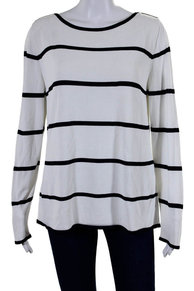 Max Mara Womens Striped Round Neck Long Sleeve Pullover Knit Top White Size XXL