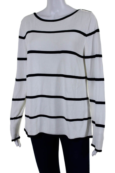 Max Mara Womens Striped Round Neck Long Sleeve Pullover Knit Top White Size XXL