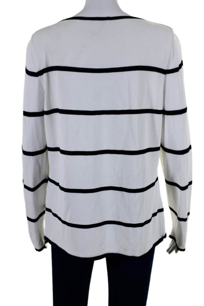 Max Mara Womens Striped Round Neck Long Sleeve Pullover Knit Top White Size XXL