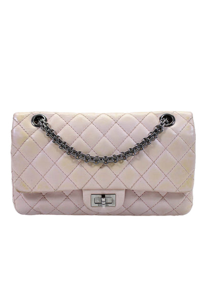 Chanel Womens Quilted 2.55 Reissue 226 Double Flap Handbag Pink Leather