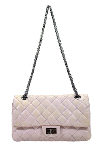 Chanel Womens Quilted 2.55 Reissue 226 Double Flap Handbag Pink Leather