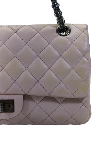 Chanel Womens Quilted 2.55 Reissue 226 Double Flap Handbag Pink Leather