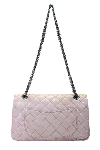 Chanel Womens Quilted 2.55 Reissue 226 Double Flap Handbag Pink Leather