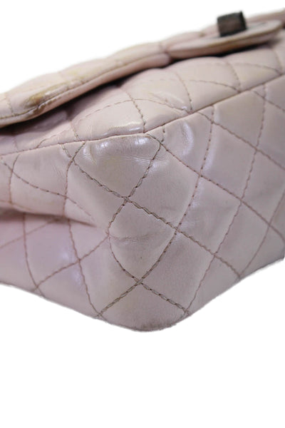 Chanel Womens Quilted 2.55 Reissue 226 Double Flap Handbag Pink Leather