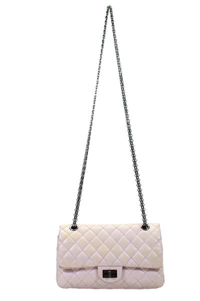 Chanel Womens Quilted 2.55 Reissue 226 Double Flap Handbag Pink Leather