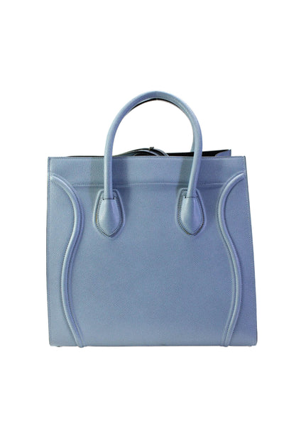 Celine Womens Double Handle Pocket Front Phantom Luggage Tote Handbag Blue