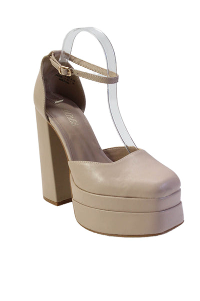 Dream Pairs Womens Leather Square Toe Ankle Strap Platform Heels Beige Size 9