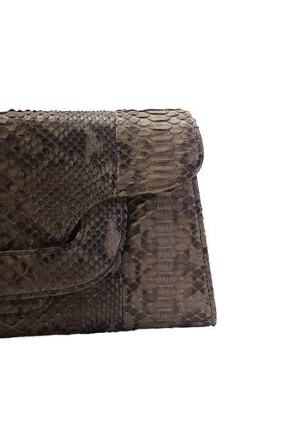 Byron Womens Python Rectangular Foldover Clutch Bag Handbag Beige