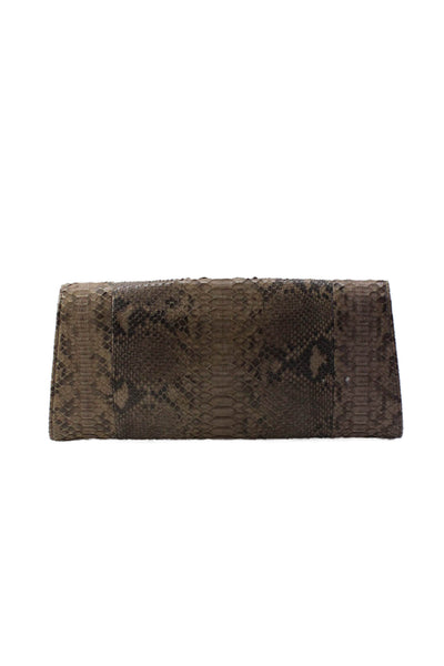 Byron Womens Python Rectangular Foldover Clutch Bag Handbag Beige