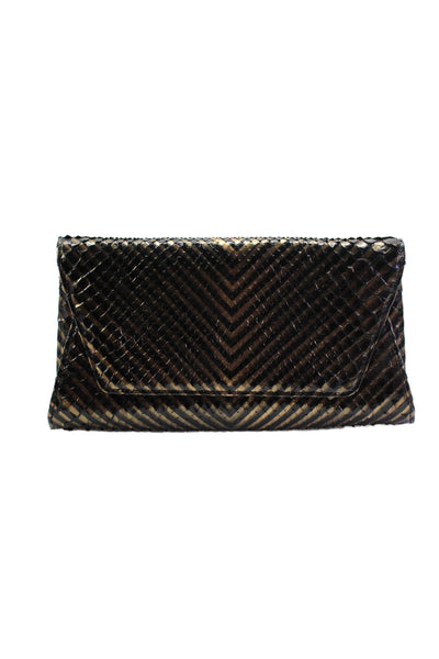 Byron Womens Metallic Python Striped Magnetic Closure Clutch Bag Black