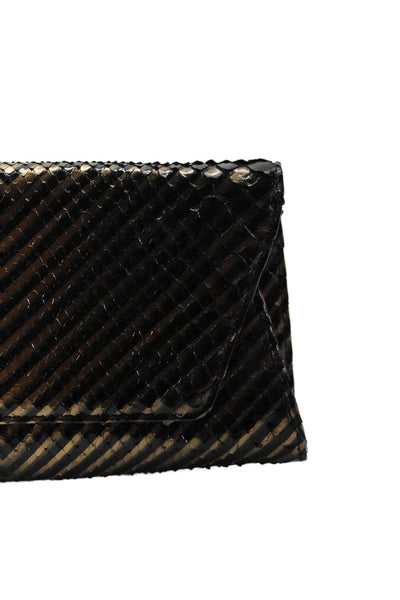 Byron Womens Metallic Python Striped Magnetic Closure Clutch Bag Black