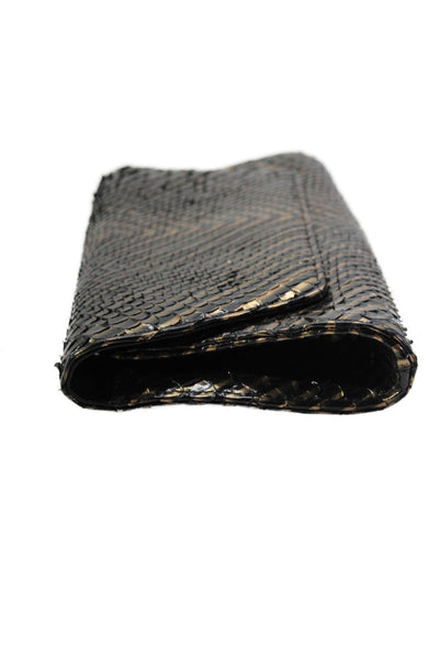 Byron Womens Metallic Python Striped Magnetic Closure Clutch Bag Black