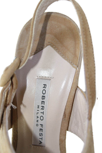 Roberto Festa Womens Suede Double Strap Slingback Sandals Heels Beige Size 37 7