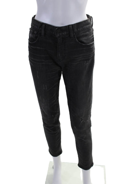 Moussy Womens Zipper Fly Mid Rise Distressed Skinny Jeans Gray Size 27