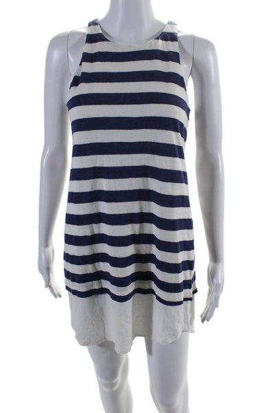 ALC Womens Crew Neck Striped Linen Mini Tank Dress Navy White Size Extra Small