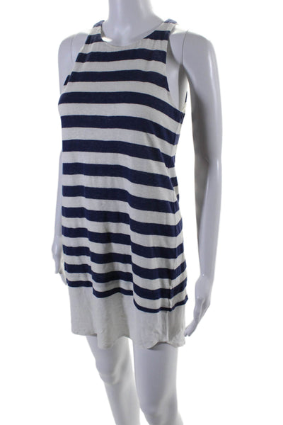 ALC Womens Crew Neck Striped Linen Mini Tank Dress Navy White Size Extra Small