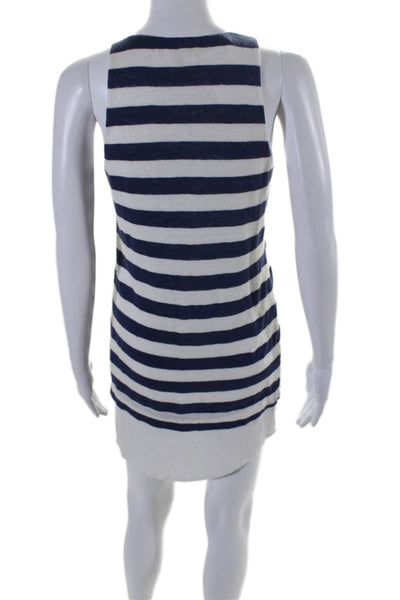 ALC Womens Crew Neck Striped Linen Mini Tank Dress Navy White Size Extra Small