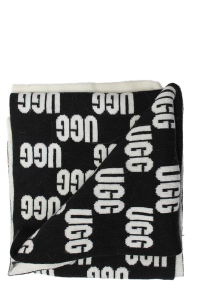 Ugg Womens Logo Inverted Skinny Knit Scarf Black White