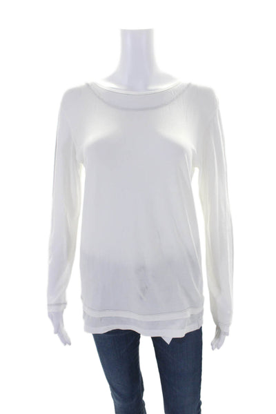 Rivamonti Womens Long Sleeve Scoop Neck Tee Shirt White Cotton Size 2XL