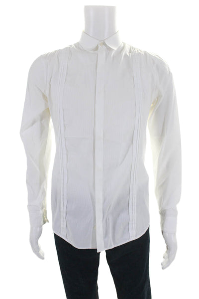 Gazzarrini Mens Button Front Long Sleeve Collared Shirt White Cotton Size 15 3/4