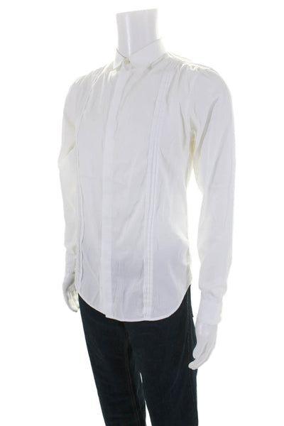 Gazzarrini Mens Button Front Long Sleeve Collared Shirt White Cotton Size 15 3/4