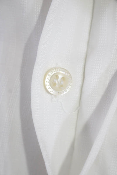 Gazzarrini Mens Button Front Long Sleeve Collared Shirt White Cotton Size 15 3/4