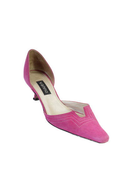 Vanno Womens Block Heel Pointed Square Toe Dorsay Pumps Pink Suede Size 8B