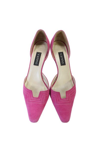 Vanno Womens Block Heel Pointed Square Toe Dorsay Pumps Pink Suede Size 8B