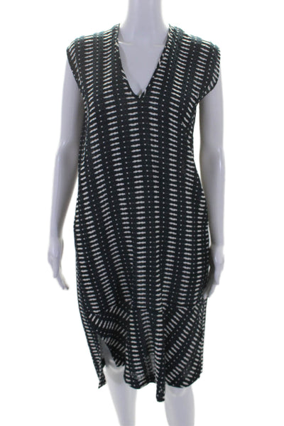 Maria + Cornejo Womens Sleeveless V Neck Shift Dress Navy Blue White Size 4