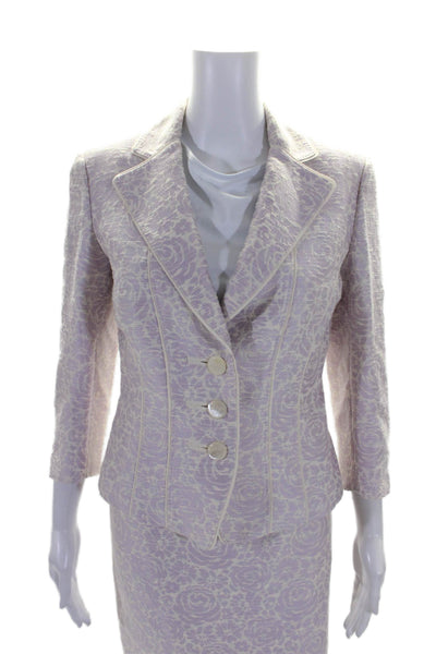 Les Copains Womens Three Button Floral Printed Skirt Suit Purple White IT 42