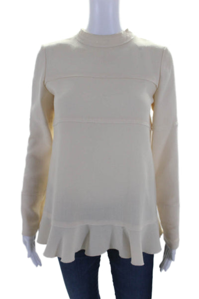 Amelia Toro Womens Back Zip Long Sleeve Crew Neck Blouse White Wool Size 2