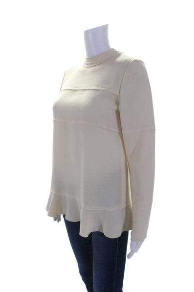 Amelia Toro Womens Back Zip Long Sleeve Crew Neck Blouse White Wool Size 2