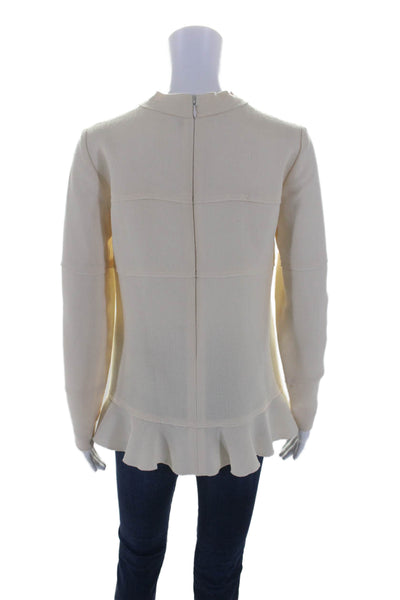 Amelia Toro Womens Back Zip Long Sleeve Crew Neck Blouse White Wool Size 2