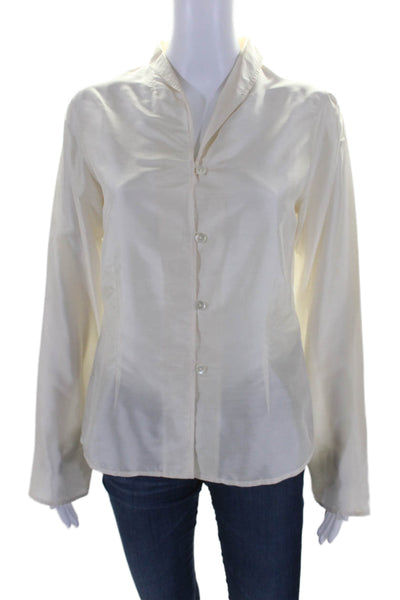 Zanella Womens Button Front Long Sleeve V Neck Silk Shirt White Size 6