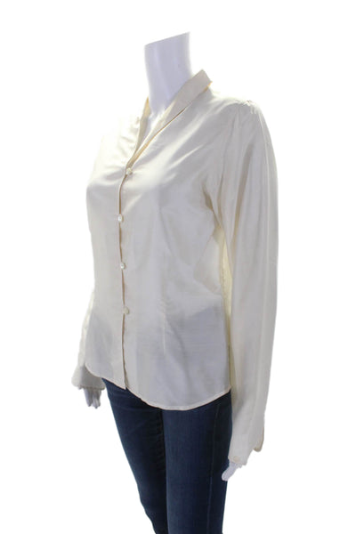 Zanella Womens Button Front Long Sleeve V Neck Silk Shirt White Size 6