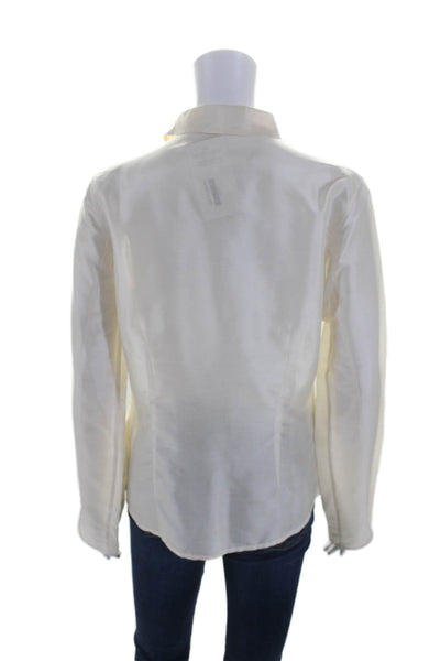 Zanella Womens Button Front Long Sleeve V Neck Silk Shirt White Size 6