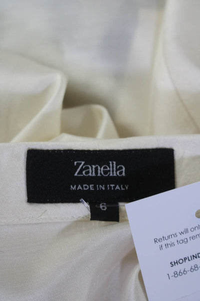 Zanella Womens Button Front Long Sleeve V Neck Silk Shirt White Size 6